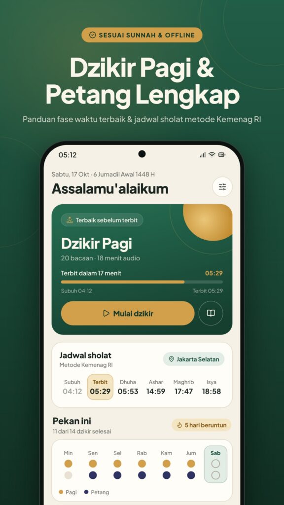 Dzikir Pagi dan Petang Lengkap dengan Jadwal Sholat Kemenag RI