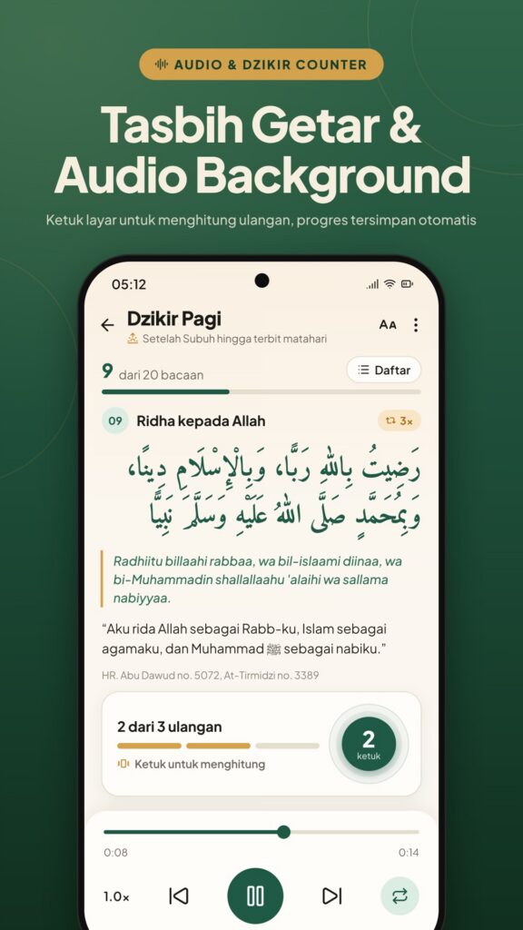 Tasbih Getar Digital dan Audio Murottal Background